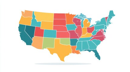 Obraz premium Illustrated Map of the United States with Vibrant Colors and Distinct Regions for Education