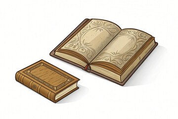 Antique Books Open Book Closed Book Vintage Book Illustration Ornate Cover Design Grunge Texture