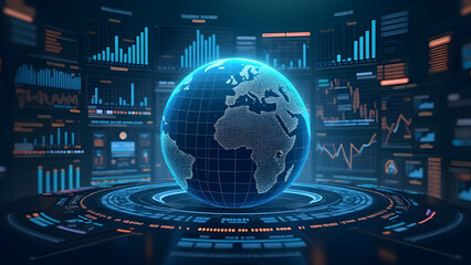 Digital Globe with Trend Charts and AI-Driven Portfolio Forecasting