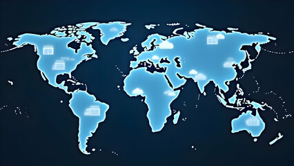 Naklejka premium Cloud Service Network Expanding Globally with Key Entry Icons
