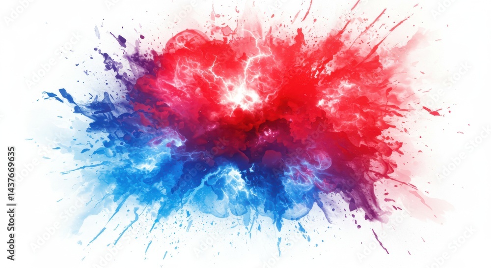 Poster abstract watercolor splash with vibrant red and blue colors on a white background creating dynamic e
