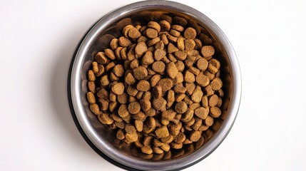 Fototapeta premium Clean Metal Bowl Filled with Kibbles for Dog Food Feeding Time