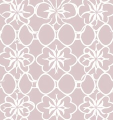 A seamless pattern of white lines and light purple shapes on a beige background