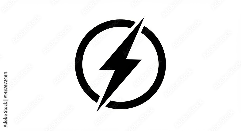 Poster a black lightning bolt symbol enclosed within a circular shape on a white plain background view