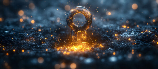 Abstract symbol of feminine energy glowing on dark ground.