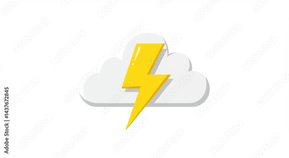 Poster a cartoon cloud with a yellow lightning bolt in front of it on a white background design element