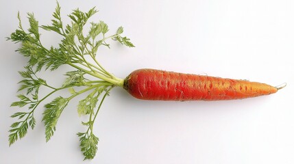 Vibrant Single Carrot with Leafy Top on White Background
