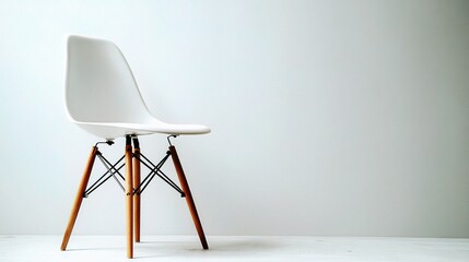 Minimalist Chair with Wooden Legs and White Seat Isolated on Background