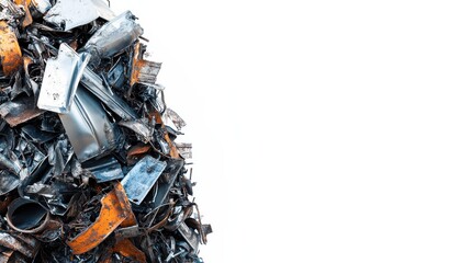 Pile of Mixed Metal Scraps in Various Textures and Colors on White Background