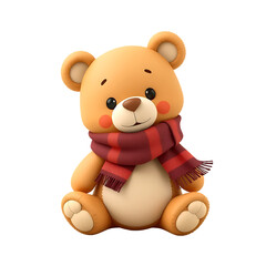 Cute 3D Cartoon Teddy Bear with Red Scarf