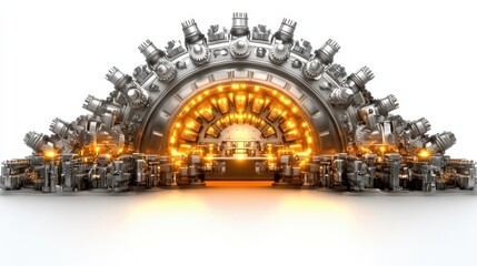 Fototapeta premium Futuristic Mechanical Engine Design With Bright Lights and Intricate Structures