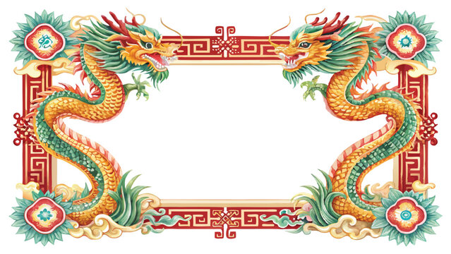 Decorative corner chinese dragon frame watercolor vactor