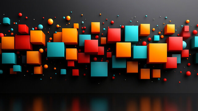 Fototapeta Abstract geometric pattern of colorful cubes and spheres on a dark background, creating a dynamic and vibrant design.