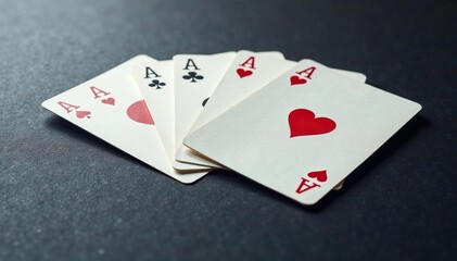 Obraz premium Four aces spread on a surface, forming a distinct pattern , playing cards, game, four