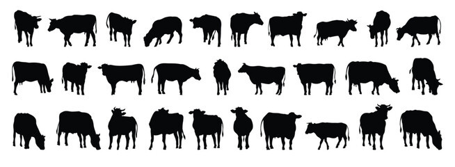 cow and calf silhouette set. cow and calf isolated farm animal silhouette icon vector collection