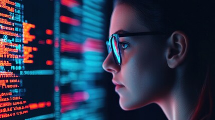 Futuristic Scientist in Biotech Lab Analyzing Data with Advanced Technology