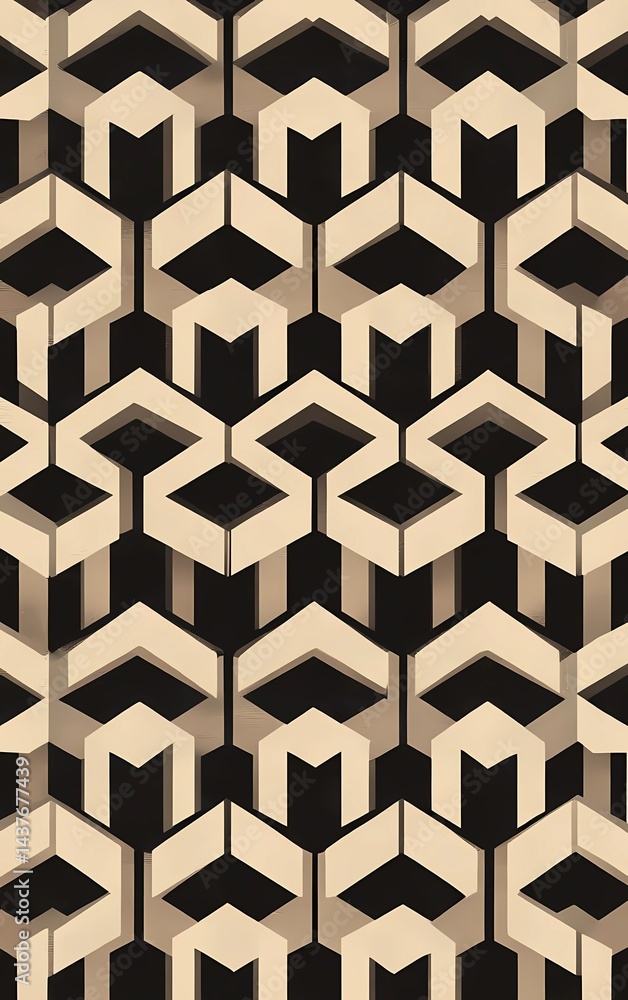 Poster vector seamless pattern with brown and beige simple repeating geometric shapes