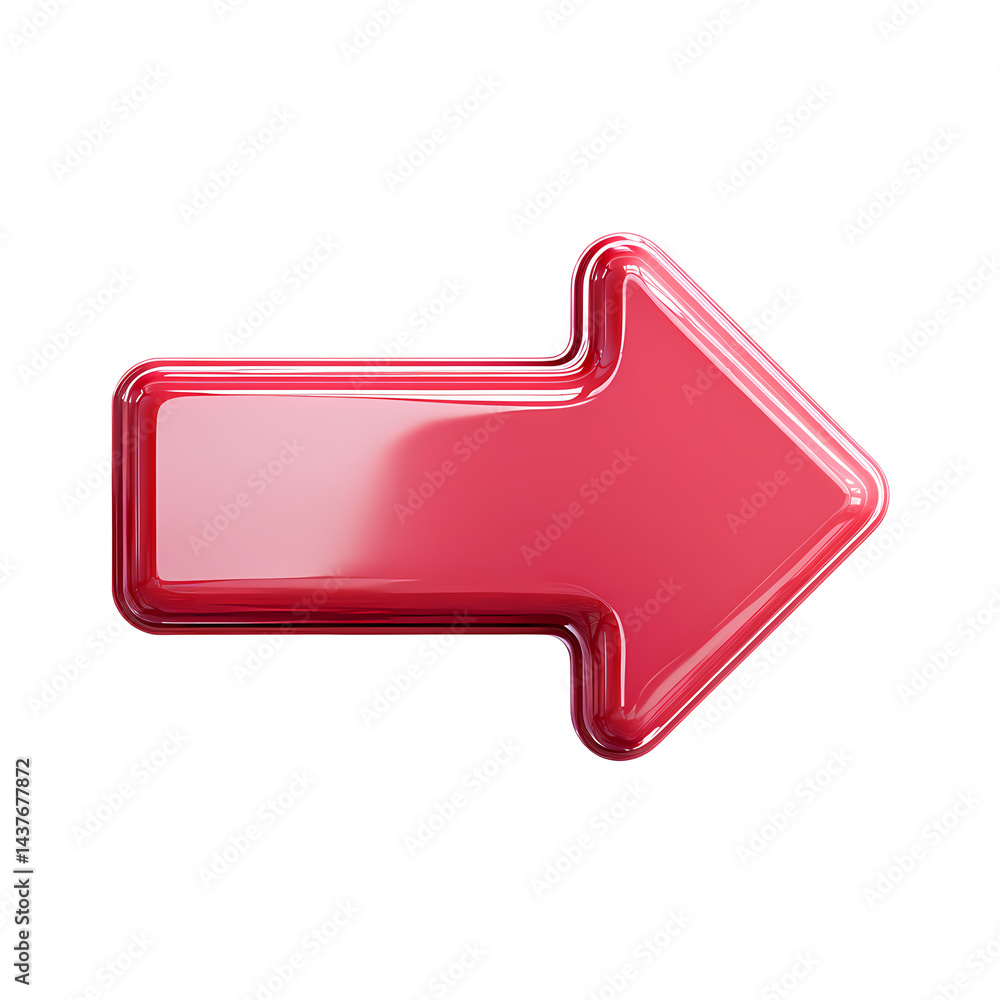Poster glossy red arrow 3d render isolated on transparent background