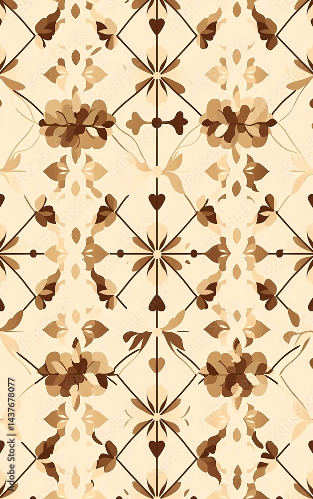 Poster vector seamless pattern with brown and beige simple repeating geometric shapes