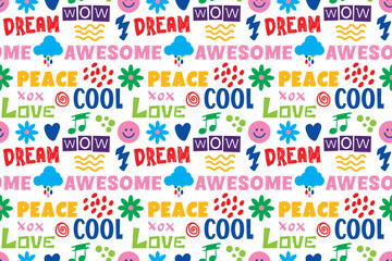 seamless pattern with cool, love, dream lettering. vector illustration