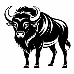 black and white illustration of a white bull