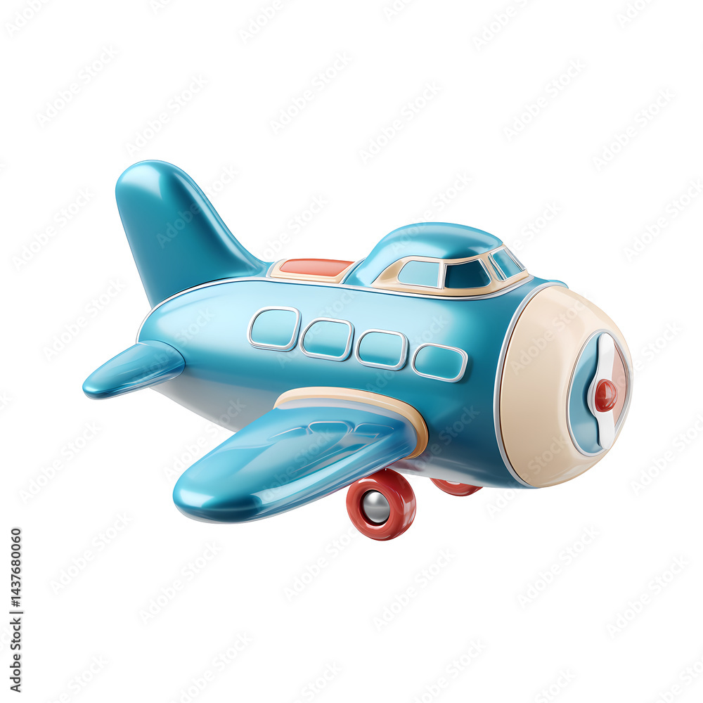 Poster retro style toy airplane 3d render isolated on transparent background