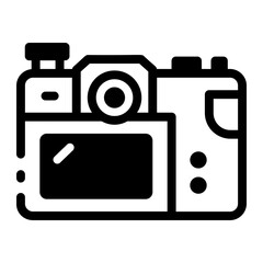 A glyph style icon depicting a digital camera 

