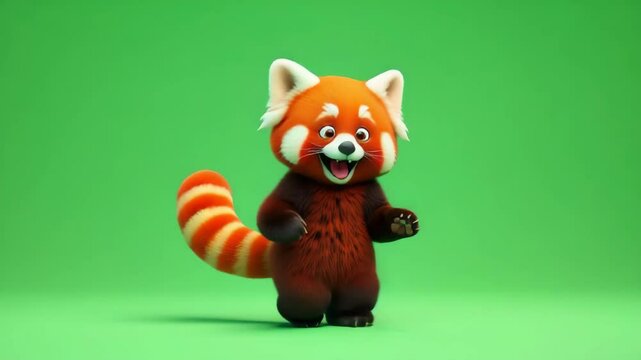 Cute cartoon red panda standing on green background