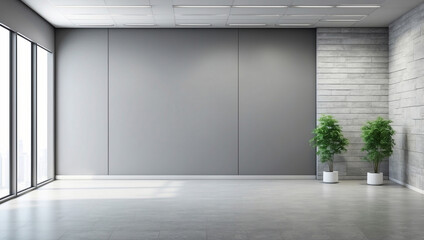 Spacious Empty Gray Office Hall Featuring a Mock-Up Wall for Creative Design