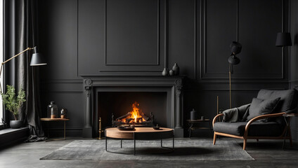 Artistic Empty Frame on a Wall of Dark Grey Living Room for Creative Display