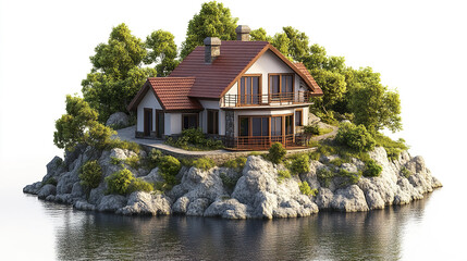 Obraz premium beautiful vacation home surrounded by lush greenery and water, perfect for relaxation