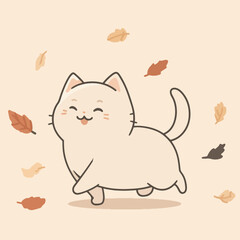 Obraz premium Munchkin cat playing with fallen autumn leaves / 가을 낙엽과 놀고 있는 먼치킨 고양이