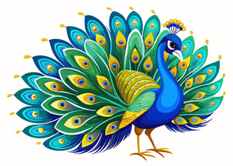 Majestic Peacock with Full Plumage Display – High-Detail Nature Photography on White Background.