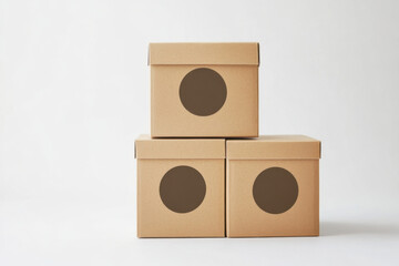Obraz premium Stack of cardboard boxes with circular holes forming a pyramid on white background