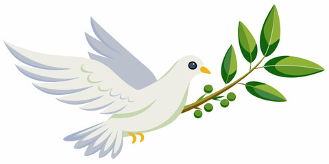 Obraz premium White Dove with Olive Branch on Stone Background – Photorealistic Peace Symbol with Mediterranean Aesthetic.