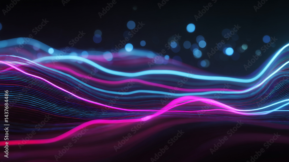 Aufkleber abstract digital art dark background it features wave-like optical data, colorful technology glowing
