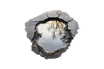 Water pool in pavement Isolated on Transparent Background PNG.