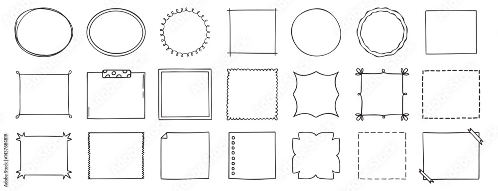 Poster doodle thin line frame border set. abstract empty line shapes hand drawn style frames.