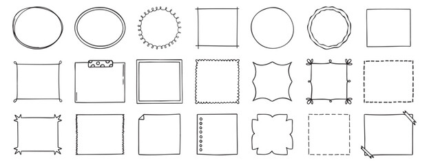 Doodle thin line frame border set. abstract empty line shapes hand drawn style frames. 