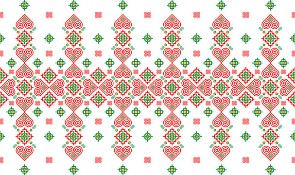 Hmong ethnic pattern, which is a unique pattern of the Hmong ethnic group, red-green tones, used for printing fabric, wallpaper, background.