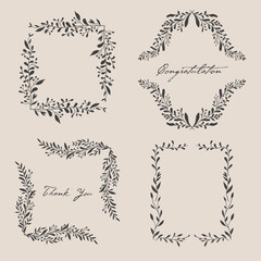 Art nouveau flower frame. Flower and leaf border, branch, wreath, garland decoration. Botanical vector illustration. Vintage antique classic floral graphic element. 