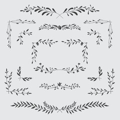 Art nouveau flower frame. Flower and leaf border, branch, wreath, garland decoration. Botanical vector illustration. Vintage antique classic floral graphic element. 