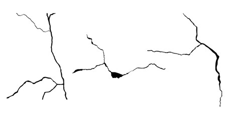 Crack Silhouette. Realistic Crack Lines Illustration. Broken Land and Wall Patterns, Top View Isolated on White Background.