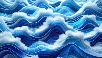 Abstract Ocean Waves: A Digital Masterpiece of Blue Hues and Textured Layers