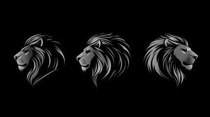 Obraz premium Three lion head profiles, dark background, logo design