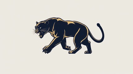 Obraz premium Black panther stalking, neutral background, wildlife illustration, mascot design