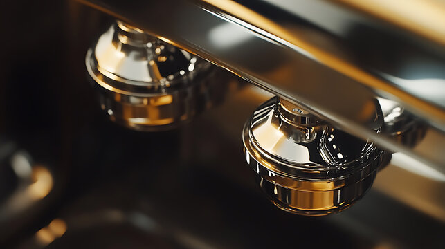 Close-Up of Shiny Metallic Knobs on a Machine