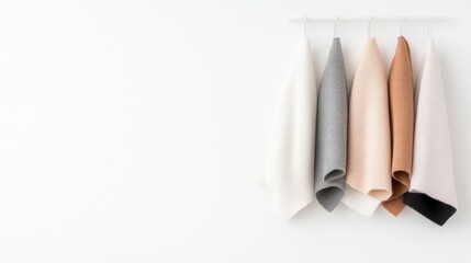 Fototapeta premium Five sweaters, various colors, on hangers