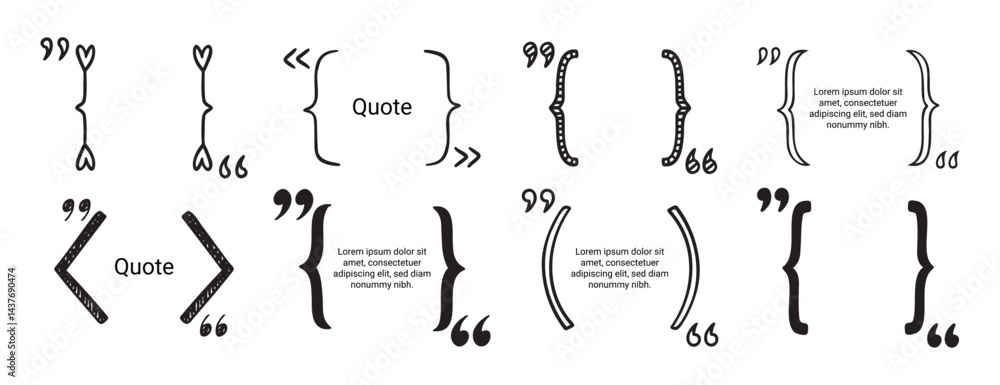 Aufkleber quote doodle hand drawn text box for design, website, banner. brackets and quotation marks set eleme