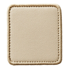 A square beige leather patch with stitched edges and a smooth texture.